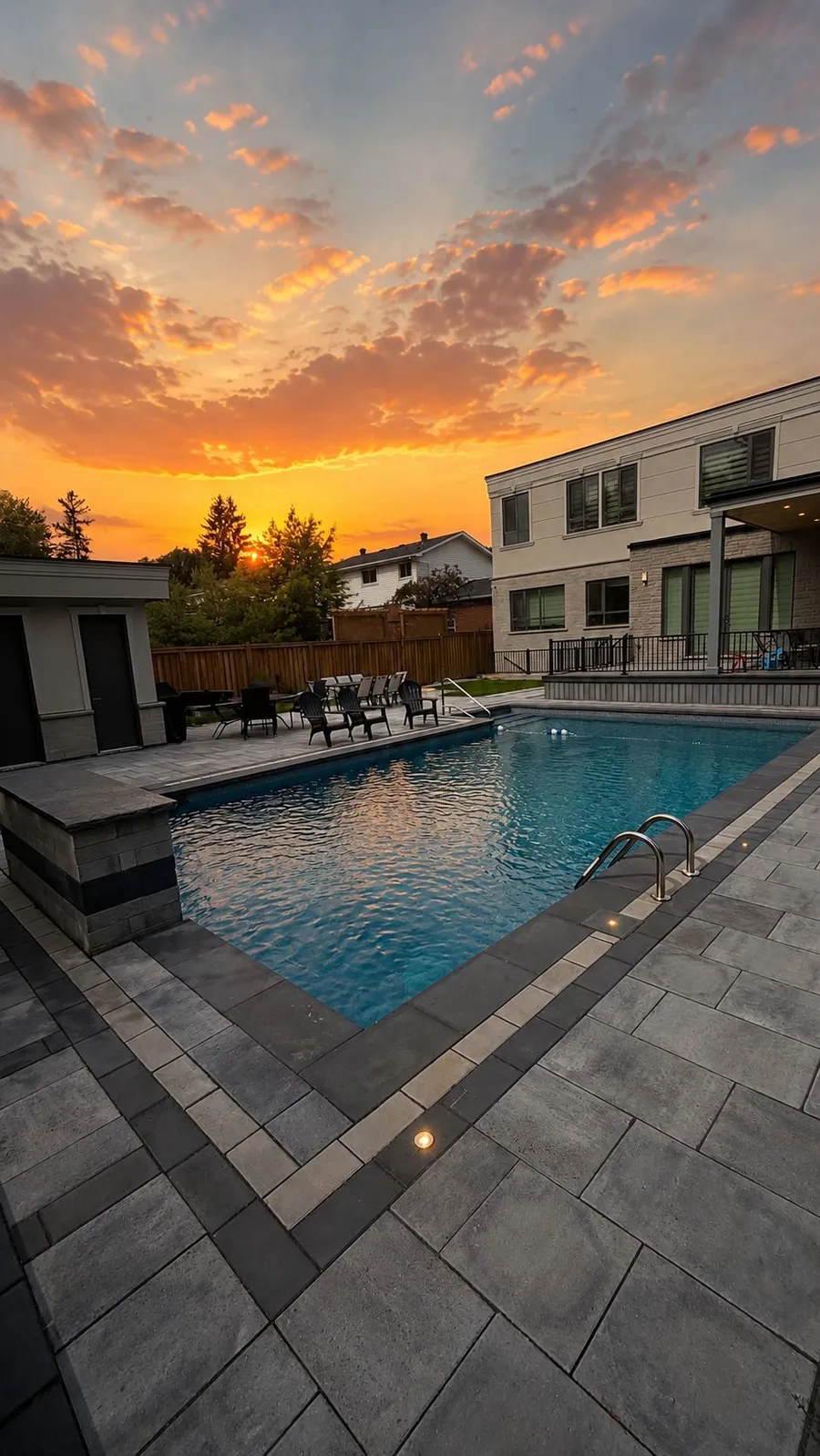 Sunset Pool Patio — Pools by Petra Landscaping in the GTA & Durham Region